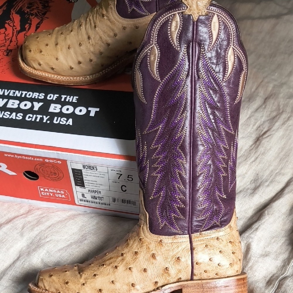 Hyer Harper Purple and Tan Ostrich Cowgirl Rodeo Western Boots DISCONTINUED 7.5 - Picture 11 of 12
